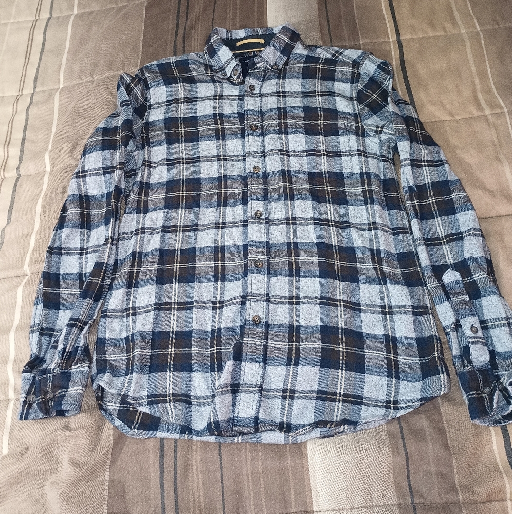 Men's Denim & Flower Checkered Flannel Shirt S